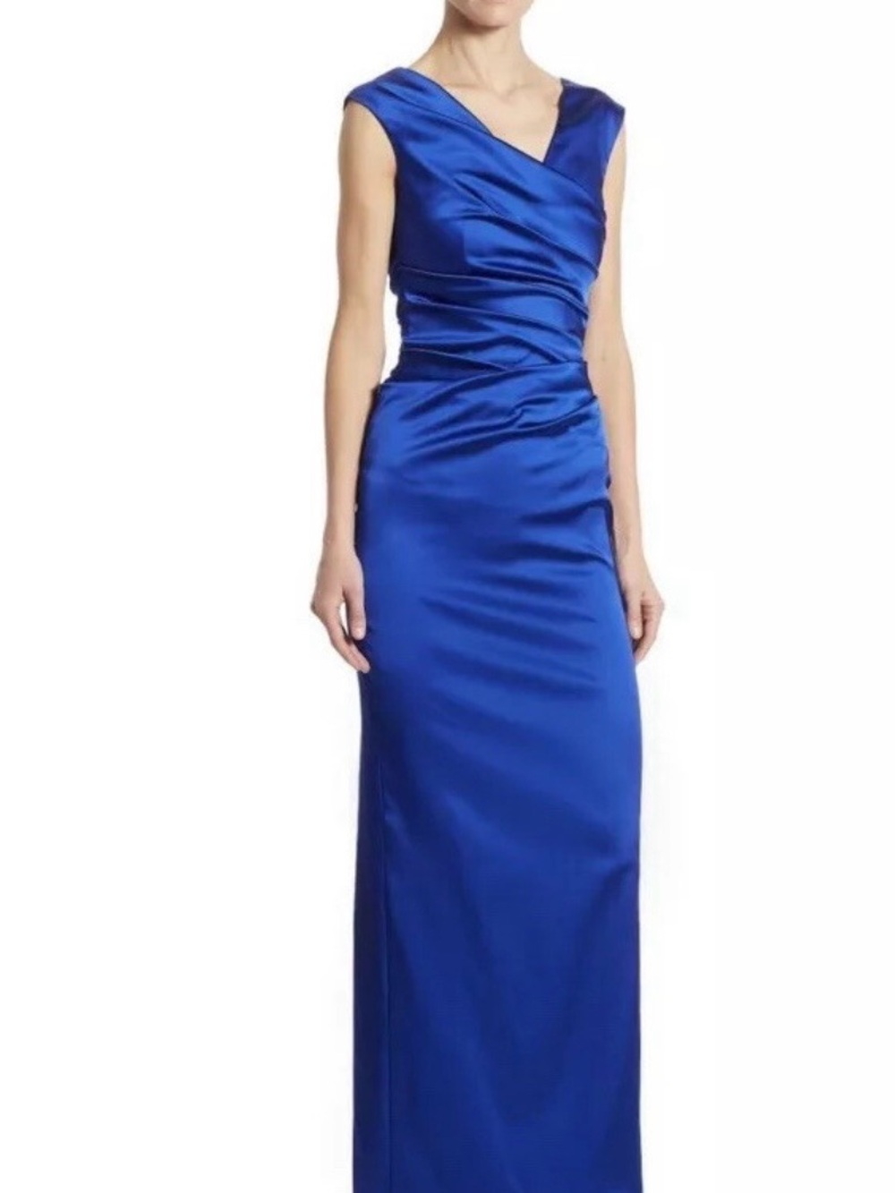 Talbot Runof Royal Blue Stretch Satin Sleeveless Evening Gown